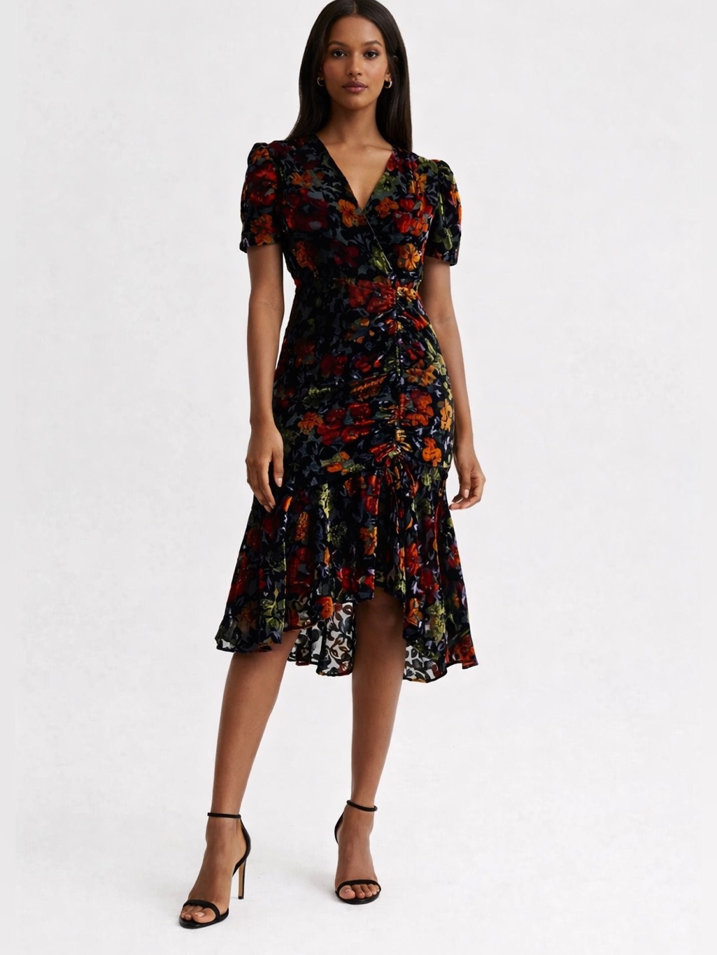 Milly Revolve Gynn Velvet Floral Burnout Midi Dress Multicolored Size 2